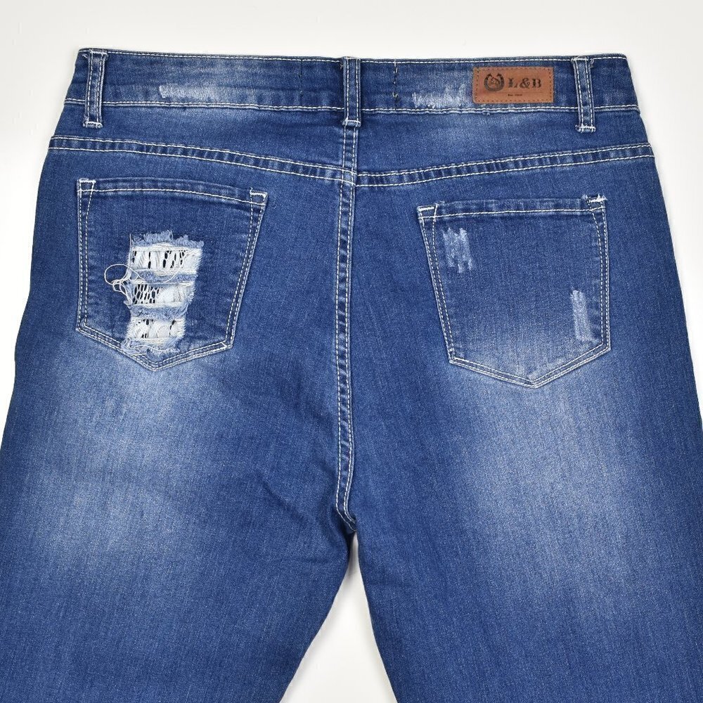 L&B Distressed Lace Patch Straight Jeans 12 - Picture 4 of 7